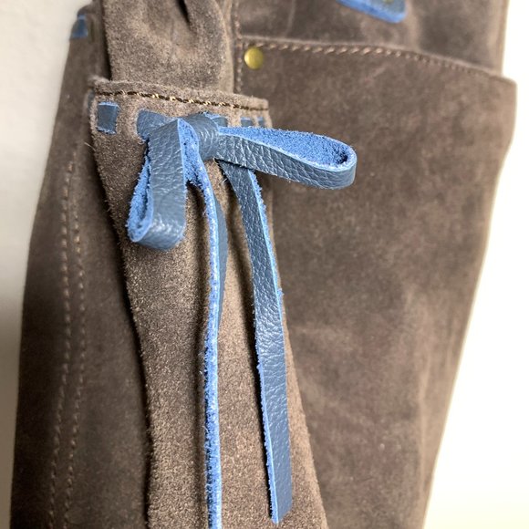 MUXO Brown Suede and Blue Leather Tote - Picture 6 of 15